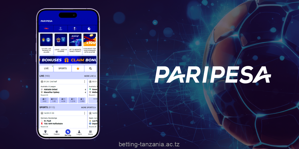 The PariPesa app offers Tanzanian players the same gambling and betting options as the site does
